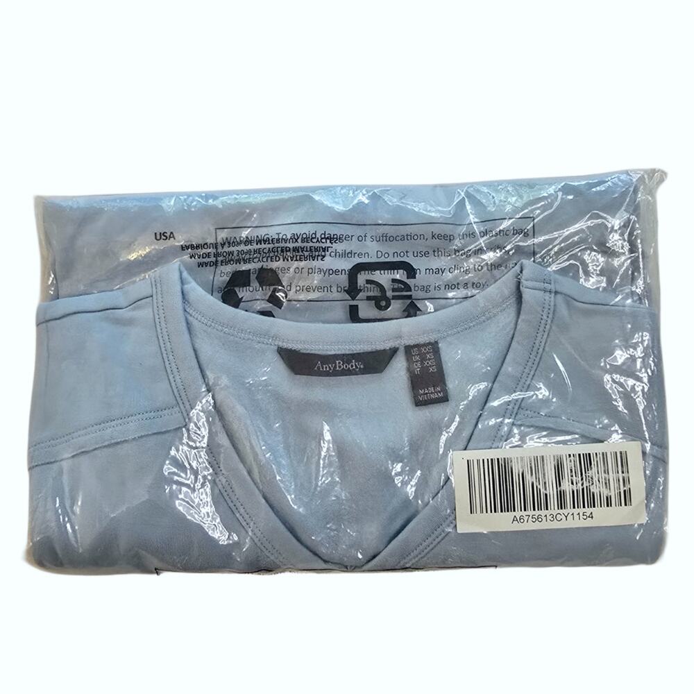 AnyBody Women Top XXS Light Blue Pullover VNeck French Terry LS Sweatshirt Shirt
